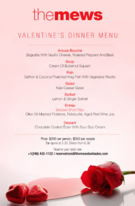 Valentine's Day Dinner Menu 2017 - The Mews Barbados