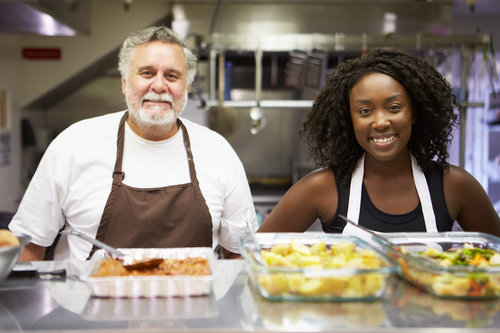 Food4Change volunteers preparing food in a kitchen