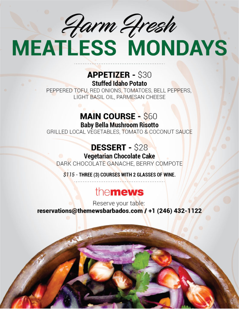 Mews Meatless Mondays Menu 2 - Vegetarian Restaurant Barbados